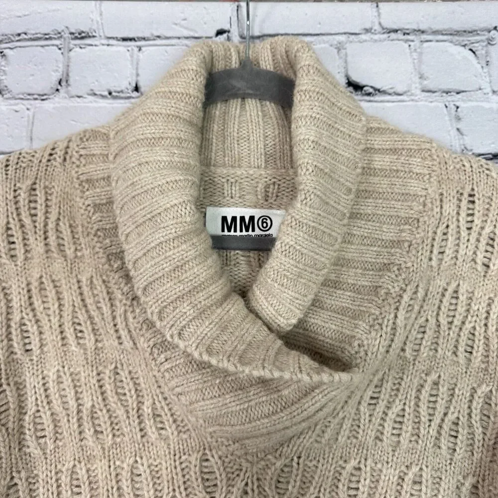 MM6 Maison Martin Margiela Cable Knit Mini Sweater Dress L Alpaca Wool Beige - Picture 4 of 13